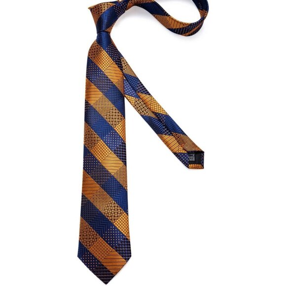 🆕Men Blue Plaid Silk Checkered Necktie Pocket Square Cufflinks Tie Clip Set - Picture 5 of 6